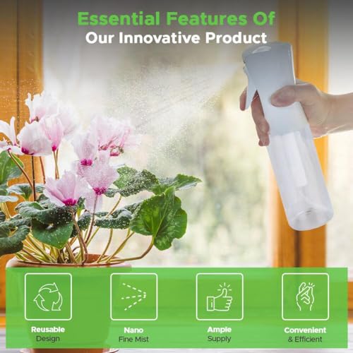 VIGOR PATH Continuous Spray Bottle - Fine Mist Hair & Plant Mister, 300ml (2 Pack)