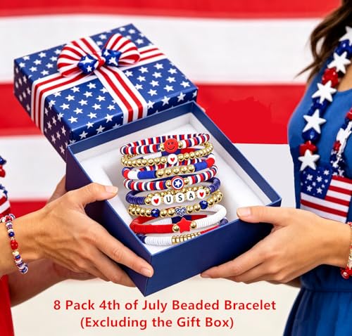 Go Ho Patriotic Beaded Stretch Bracelets - 8 Pack Set