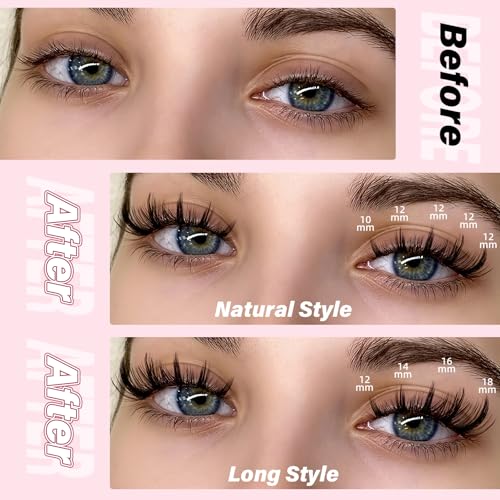 NYCAAREyelash Clusters Wispy Eyelash Clusters 144pcs D Curl 8-18mm Lash Clusters Fluffy Individual Lashes Volume Thin Band Cluster Eyelash Extensions Easy DIY for Beginners(NY02,D-8-18MIX-ZZLJ-3)