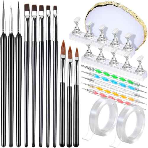 FANDAMEI Nail Art Brushes, Nail Brush Set With Nail Stand, Nail Holder For Painting Nails, Nail Art Tools, Nail Design Tools, 11PCS Nail Brushes For Nail Art, 5PCS Nail Dotting Tool, Nail Art Palette