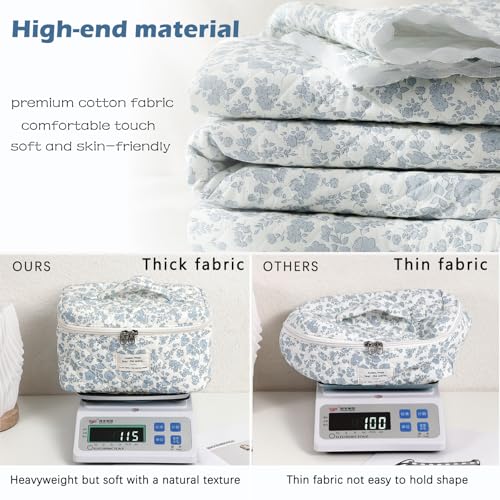 uekeboag Large Travel Quilted Makeup Bag for Women, Floral Cotton Cosmetic Bag, Coquette Aesthetic Floral Toiletry Organizer Bag