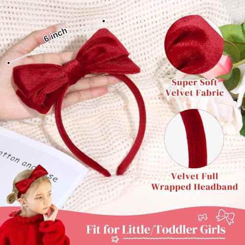 DEEKA Velvet Bow Headband 2 PCS Hair Band Hair Bows with bow Velvet Christmas Hair Accessories for Toddlers Women and Girls (Red)