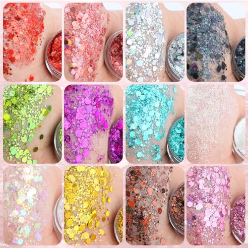 Holographic Glitter Gel, 12 Colors - Face, Body & Hair