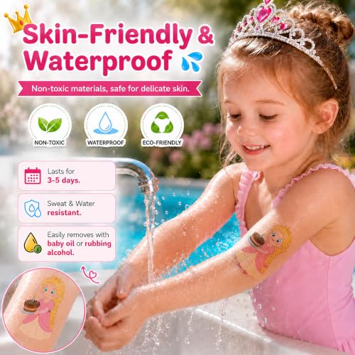 96 PCS Princess Temporary Tattoos for Kids