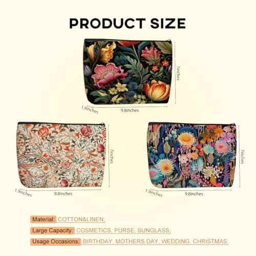 3pcs Colorful Flower Makeup Bag, Abstract Botanical Flower Cosmetic Bag, Christmas Wedding Anniversary Birthday Friendship Gifts for Women Girls Best Friends Sister Bestie Grandma Travel Toiletry Bag