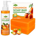 RYH 2 PCS Persimmon Soap Bar and Persimmon Body Wash for Body Odor Control, Natural Deodorant Soap for Old People Smell, Remove Body Odor Shower Gel, Persimmon Bath Soap for Women & Men