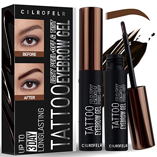 Cilrofelr Tattoo Peel Off Eyebrow Gel Tint, Semi Permanent Tattoo Brow Peel Off Tint Gel, Last Up to 3 Days, Waterproof, Transfer-proof, For Fuller & Defined Looking Brows, Brown (2 Pack)