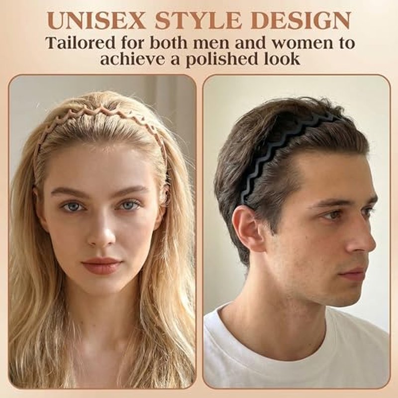 4-Pack Zig Zag Headbands for Women & Men - Non-Slip Retro Hair Accessories