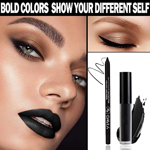 Black Lipstick & Liner Set - Matte Waterproof Long Lasting