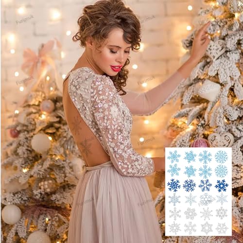 120pc Snowflake Temporary Tattoo Stickers Blue Silver Glitter