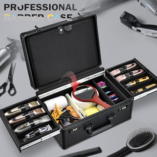 Professional Barber Case with Sliding Trays for Clippers & Tools