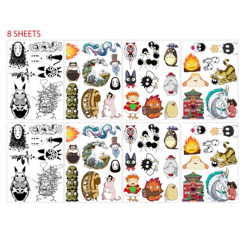 Pounchi Japanese Anime Temporary Tattoos, 8 Sheets, Waterproof
