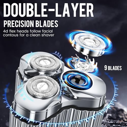 Portable Electric Razor for Travel, Rechargeable USB-C Alloy Mini Shavers for Men IPX7 Waterproof with 3 Dual-Track Heads, 90-Day Battery, Gift for Sensitive Skin