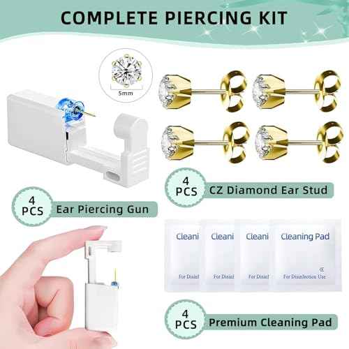 12 Pcs Ear Piercing Kit Disposable Ear Piercing Gun Kit with 4 Pcs 6 Prong Setting Cubic Zirconia Earrings Stud 316L Stainless Steel Easy to Use at Home Self Ear Piercer Gun Kit Tool
