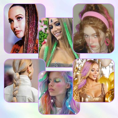 Hair Tinsel Clip-On Extensions 6 Strands Glitter 20 Inch