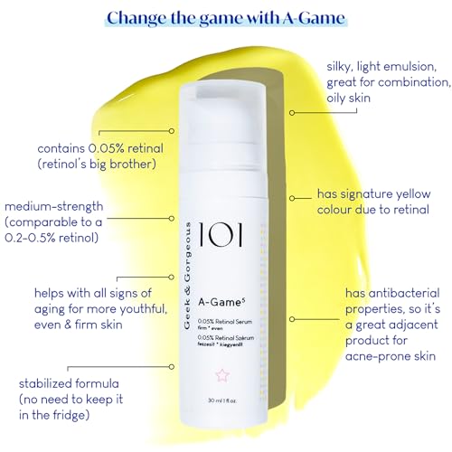 Geek & Gorgeous - A-Game 5 - 0.05% Retinal serum - Silky, Lightweight, Medium-Strength Retinal - for all skin types, especially combination & oily skin, 1 oz