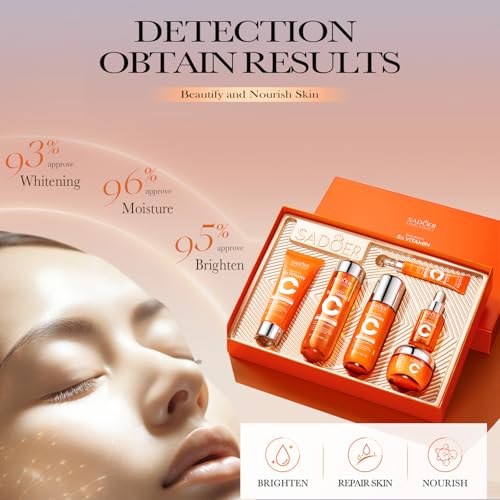 Vitamin C Skincare Set With Cleanser, Toner, Face Serum, Face Cream, Eye Cream And Face Lotion, Facial Skin Care Set For Teenage Girls Travel Size - Vegan, Gluten Free, & Cruelty Free