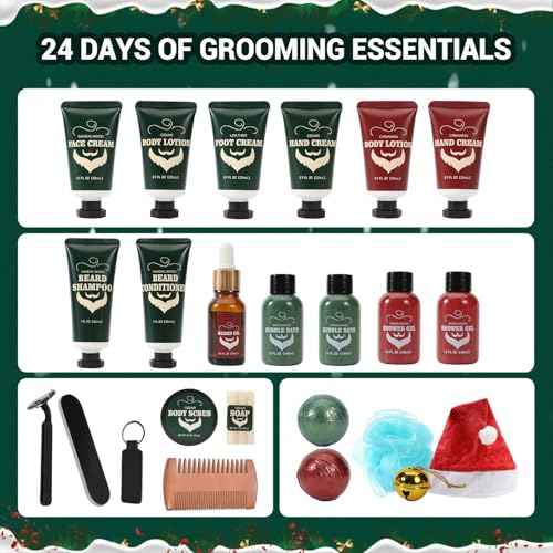 Advent Calendar 2025 BODY & EARTH, Mens Advent Skincare Calendar for Adults Christmas Gifts 24 Days of Beauty Countdown Calendar 2025 for Mens, 24PCS Beard Care Grooming Gifts Set for Husband Dads