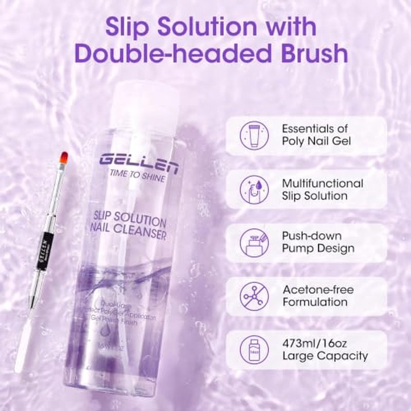 Gellen 473ml Polygel Slip Solution with Brush & Pump