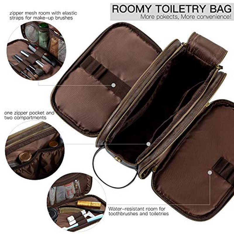 Elviros Large Toiletry Bag for Men, Water-Resistant PU Leather