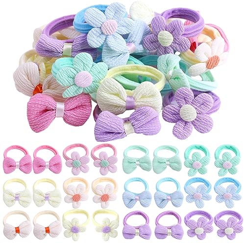 Toddler Hair Ties 24 Pack - Cute Flower Elastic Scrunchies for Girls, Gentle & Durable