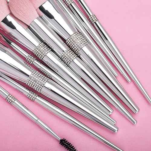 Professional Makeup Brush Set Luxury 11pcs Silver Glitter Crystal Make Up Brush Kit Vegan Soft Synthetic Hair Foundation Eyeshadow Eyebrow Lip Cosmetic Brush Set With Gift Box For Girl
