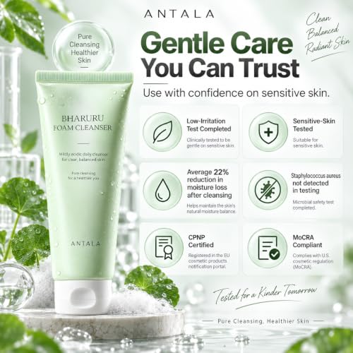 Antala Korean Face Wash - Gentle Foaming Cleanser for All Skin Types 8.45 oz