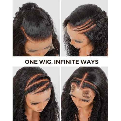 30 Inch Deep Wave Lace Front Wigs Human Hair, 13x6 HD Wet and Wavy Lace Front Wigs, Curly Human Hair Wig, 180 Density Deep Wave Wig, Pre Plucked & Glueless, Natural Color