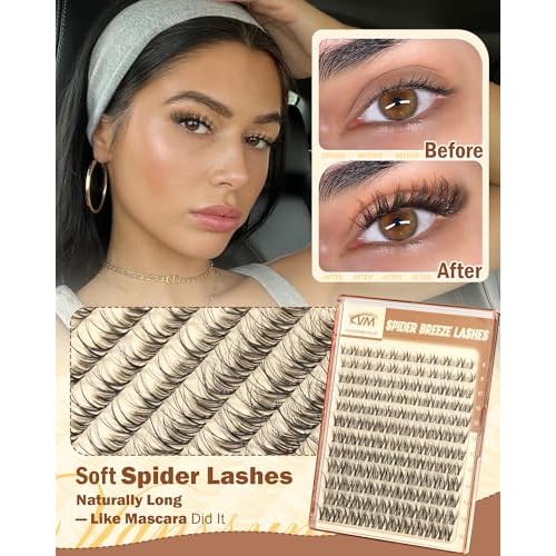 Spider Breeze Lash Clusters, Wispy Natural Eyelash Clusters D Curly Lashes Cluster Venus 8-16mm Cluster Eyelash Extensions Reusable Individual Lashes with Invisible Band for DIY at Home Vanssymunlin