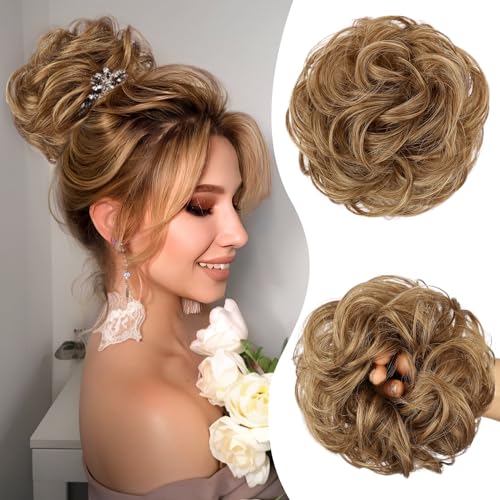 HMD Messy Bun Hair Piece Wavy Curly Scrunchies for Women Hair Bun Hair Piece Elastic Hair Bun Scrunchies Synthetic Chignon Ponytail Hair Extensions Tousled Updo Hairpieces for Women（6A）