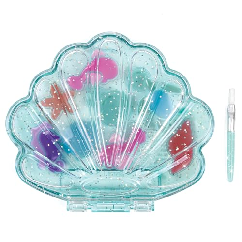 Aquatic Treasures Lip Gloss Palette - 10 Strawberry-Scented Colors, Clam-Shaped Case