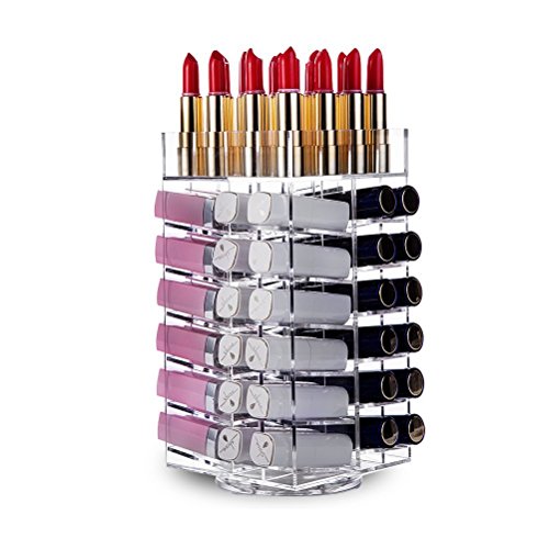 HBlife Lipstick Holder, Acrylic Rotating 64 Lipstick Tower Organizer Spinning Lipgloss Holder with Removable Dividers