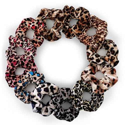 12 Pcs Scrunchies for Women, Girls Velvet Bulk Hair Scrunchie, Elastic Soft Ponytail Holder Hair Ties, Classic Hair Bands Perfect for Girls Hair Accessories(Leopard Print)