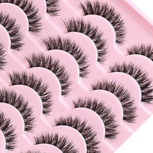 QUNETY Wispy Cat Eye Fake Eyelashes - 14 Pairs of Faux Mink