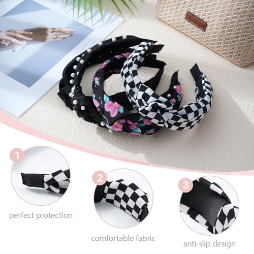 AWAYTR Pack of 4 Black Wide Knotted Headbands for Women - Casual & Dressy Styles