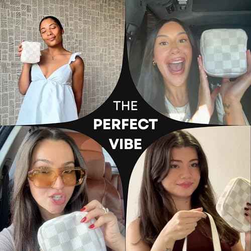 Mini Makeup Bag, Small Makeup Bag for Purse, Small Cosmetic Bag for Purse, Small Cosmetic Bag, Checkered Pouch, Cute Mini Pouch, Small Medecine Bag, Makeup Bag Small (Beige)