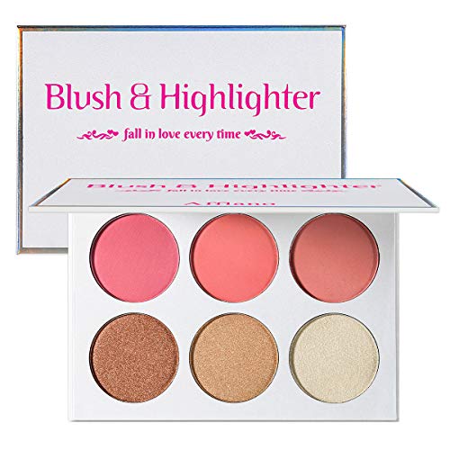 Blusher & Illuminator Highlighter & Bronzer Powder Contour Collection Set - 3 Blusher & 3 Highlighter Powder Palette - Perfect for Contouring and Highlighting - Vegan and Cruelty Free