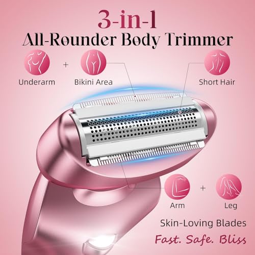 Pink Cordless Electric Razor for Women - Waterproof Bikini & Face Trimmer