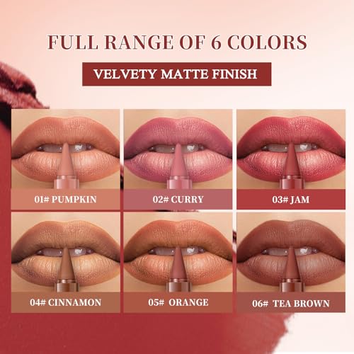 6 Colors 2-in-1 Lip liner and Lipstick Set, Matte Lipstick Crayon Lip Liner Pencil, High Pigmented Smooth Creamy Long Lasting Waterproof Lipstick