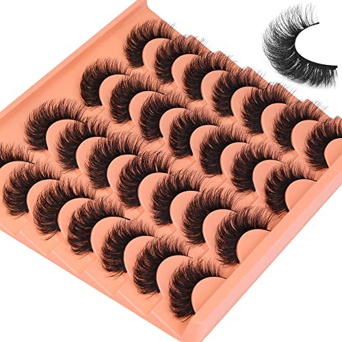 Short Lashes Natural Look False Eyelashes Thick Volume Faux Mink Lashes Pack Wispy Strip Fake Eyelashes Cat Eye Lashes that Look Like Extensions 14 Pairs
