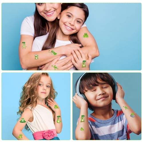 Frog Temporary Tattoos Stickers - 200+ Frog Kids Tattoos Temporary Cartoon Teeth Fake Tattoos Gifts Cute Frog Themed Party Decorations Favors Supplies for Boys Girls Prizes