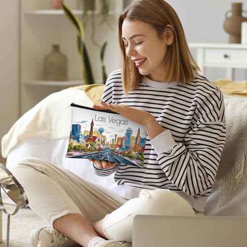 Reginary 6 Pcs City Cosmetic Bag Souvenir Gifts New York Zipper Pouch Chicago Souvenir Seattle Boston Nashville London Paris Italy Alaska Gifts Memento for Women Traveler(Las Vegas)