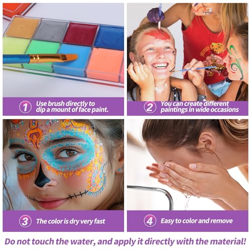 VESPRO Professional Face Painting Kit - 32 Colors, 10 Brushes & Stencils
