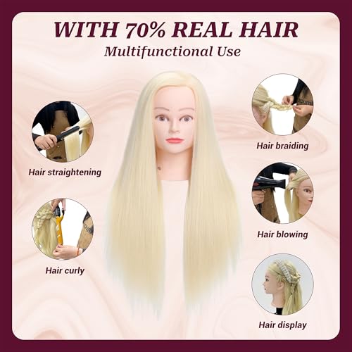 26-28" Mannequin Head 70% Real Hair Cosmetology Training