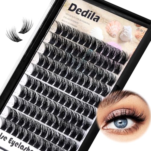 120 Clusters Individual False Eyelashes Wide Stem D Curl Handmade Dramatic Black Soft and Light 5D Volume Eye Lashes Extensions Thick Base Women Girls Beauty Tools (10mm)
