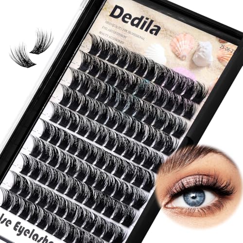 Dedila 120 Clusters Individual False Eyelashes Wide Stem D Curl Handmade Dramatic Black Soft and Light 5D Volume Eye Lashes Extensions Thick Base Women Girls Beauty Tools (10mm)