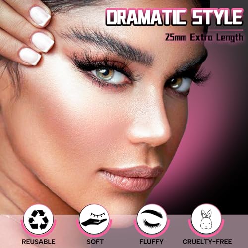 Veleasha 25mm 3D Mink Lashes - Dramatic Long Fluffy Eyelashes