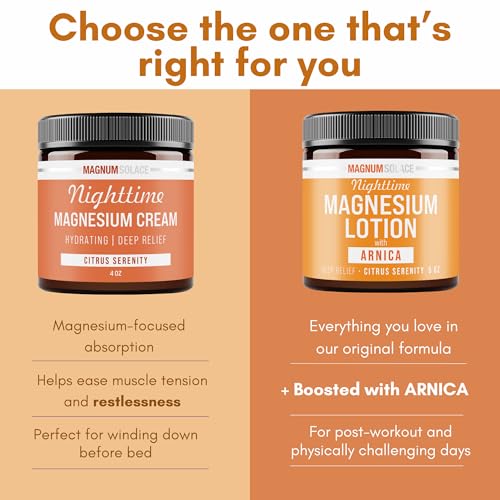 Magnum Solace Nighttime Magnesium Lotion with Arnica ? Soothing Relief & Relaxation, Highly Concentrated Magnesium for Muscles & Joints ? Apply to Legs or Feet Before Bed ? Skin-Friendly