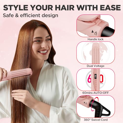 Pink MiroPure 360° Airflow Hair Curling Iron & Flat Iron 2-in-1, Ionic, Adjustable Temp