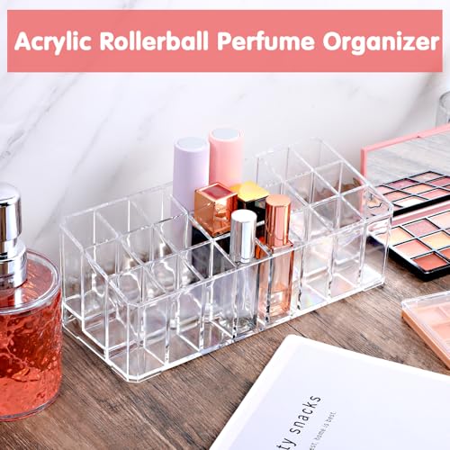 2 pcs Rollerball Perfume Organizer, 48 Spaces Clear Acrylic Perfume Storage Holder Beauty Scent Holder, Makeup Lipgloss Lipstick Display Case